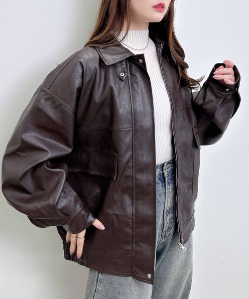 INGNI（イング）の「【WEB限定】フェイクレザーBIGブルゾン（ブルゾン・レディース・アイボリー/ブラック/ブラウン/ブラウン系4/ブラック系その他・M）」の21枚目の写真