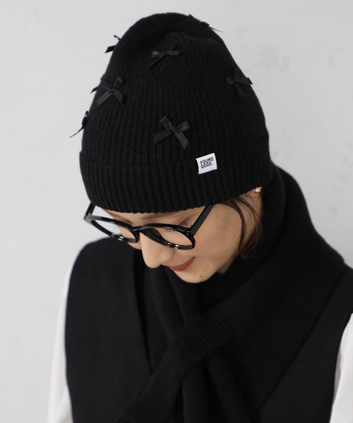 FOUND GOOD（ファウンドグッド）の「リボンニットワッチ（ニットキャップ/ビーニー・レディース・ブラック/グレー系2・FREE）」の2枚目の写真