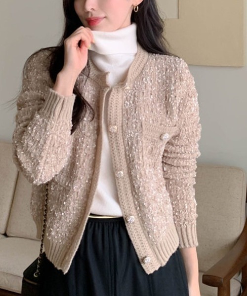 Ritzy(リッツィー)の「ショート丈 ツィード風 ラウンドカラー カーディガン(カーディガン/ボレロ・レディース・ホワイト/ベージュ/グレー/ブラック・FREE)」の12枚目の写真