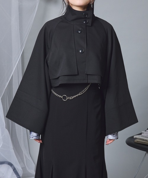 Mavie..7（メヴィセットゥ）の「【Mavie..7】スタンドカラーショートトレンチ（ワンピース・レディース・ブラック・FREE）」の18枚目の写真