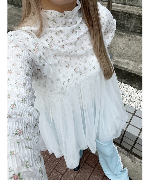 PHILLY（フィリー）の「【PHILLY】リトルフラワーハイネックトップス（Tシャツ/カットソー・レディース・ピンク/ホワイト・FREE）」の10枚目の写真