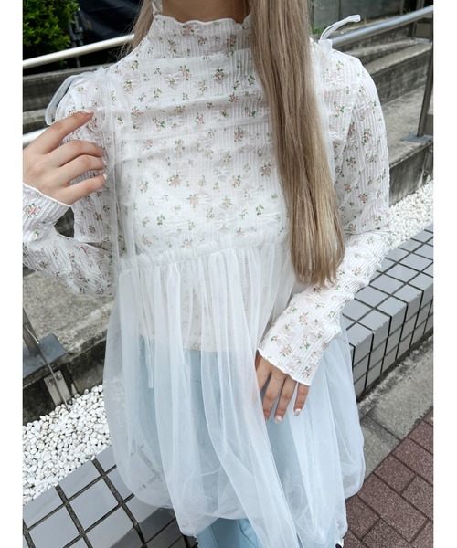 PHILLY（フィリー）の「【PHILLY】リトルフラワーハイネックトップス（Tシャツ/カットソー・レディース・ピンク/ホワイト・FREE）」の15枚目の写真