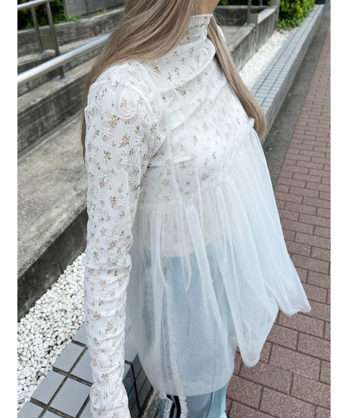 PHILLY（フィリー）の「【PHILLY】リトルフラワーハイネックトップス（Tシャツ/カットソー・レディース・ピンク/ホワイト・FREE）」の16枚目の写真