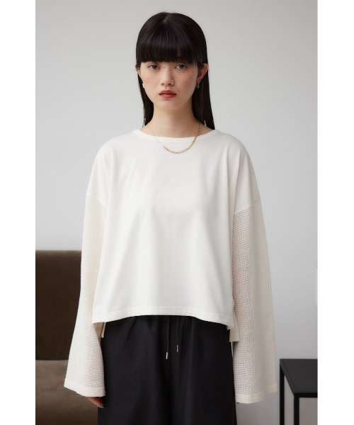 AZUL by moussy(アズールバイマウジー)の「メッシュスリーブTシャツ(Tシャツ/カットソー・レディース・イエロー/オフホワイト/ブラック・FREE)」の7枚目の写真