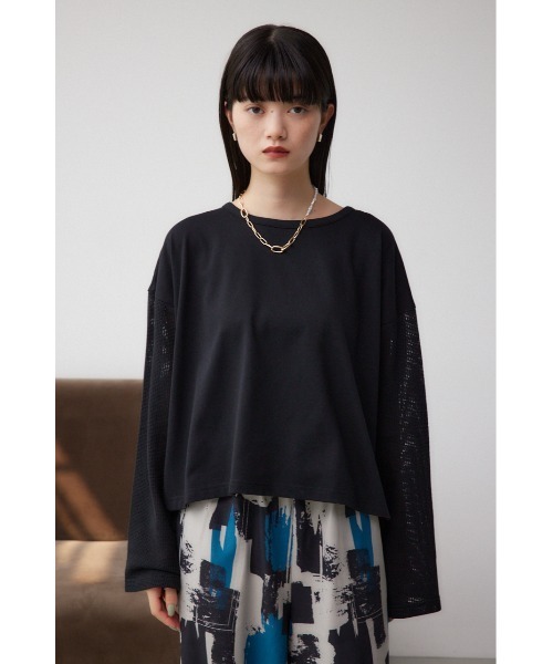 AZUL by moussy(アズールバイマウジー)の「メッシュスリーブTシャツ(Tシャツ/カットソー・レディース・イエロー/オフホワイト/ブラック・FREE)」の18枚目の写真