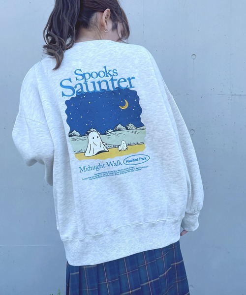 AS KNOW AS plus（アズノゥアズプラス）の「◇ワンポイントロゴ刺繍 おばけプリントオーバーサイズスウェットプルオーバー（スウェット・レディース・グリーン/スミクロ/キナリ/杢グレー/ホワイト系/ブラック系/アイボリー系/ブルー/ブラック系1/アイボリー系1/パープル系1/ベージュ系1・FREE）」の8枚目の写真