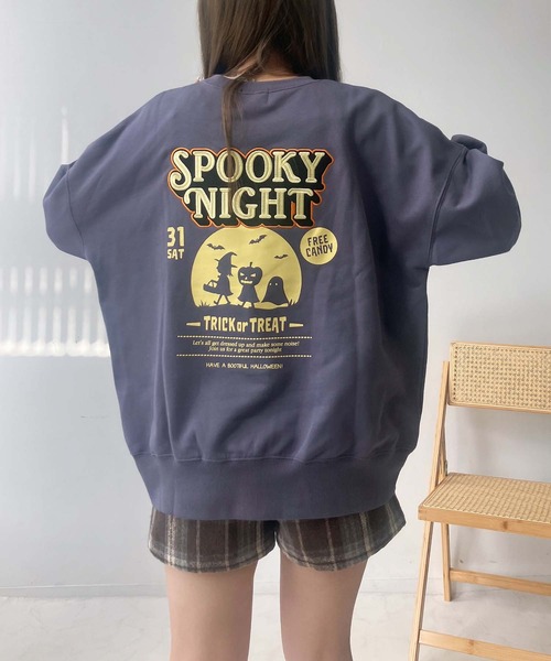 AS KNOW AS plus（アズノゥアズプラス）の「◇ワンポイントロゴ刺繍 おばけプリントオーバーサイズスウェットプルオーバー（スウェット・レディース・グリーン/スミクロ/キナリ/杢グレー/ホワイト系/ブラック系/アイボリー系/ブルー/ブラック系1/アイボリー系1/パープル系1/ベージュ系1・FREE）」の12枚目の写真