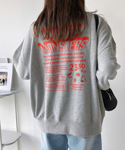 AS KNOW AS plus（アズノゥアズプラス）の「◇ワンポイントロゴ刺繍 おばけプリントオーバーサイズスウェットプルオーバー（スウェット・レディース・グリーン/スミクロ/キナリ/杢グレー/ホワイト系/ブラック系/アイボリー系/ブルー/ブラック系1/アイボリー系1/パープル系1/ベージュ系1・FREE）」の6枚目の写真