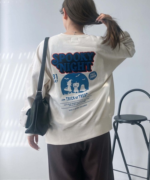 AS KNOW AS plus（アズノゥアズプラス）の「◇ワンポイントロゴ刺繍 おばけプリントオーバーサイズスウェットプルオーバー（スウェット・レディース・グリーン/スミクロ/キナリ/杢グレー/ホワイト系/ブラック系/アイボリー系/ブルー/ブラック系1/アイボリー系1/パープル系1/ベージュ系1・FREE）」の20枚目の写真