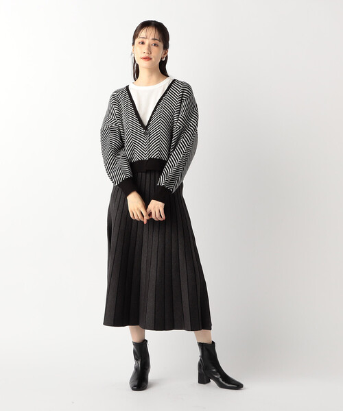 COMME CA ISM（コムサイズム）の「ヘリンボーン柄　ニットカーディガン / セットアップ対応（カーディガン/ボレロ・レディース・ブラック系/ホワイト×ブラック・FREE）」の3枚目の写真