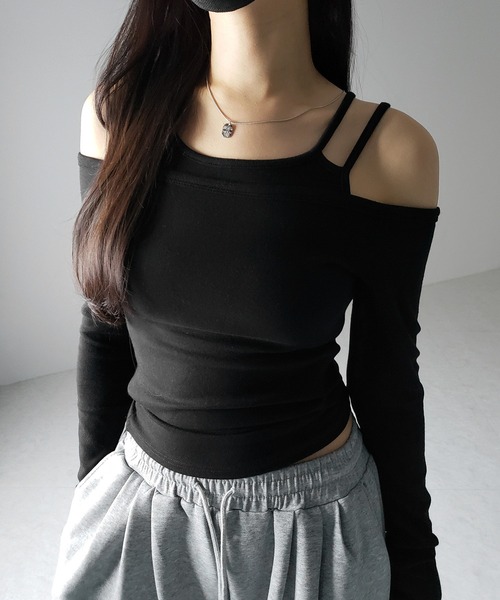 me+em select（ミームセレクト）の「※【 ２color 】レイヤードダブルストラップオフショルトップス ／ layerd double strap off shoulder tops（Tシャツ/カットソー・レディース・ブラック/ホワイト・SMALL）」の16枚目の写真