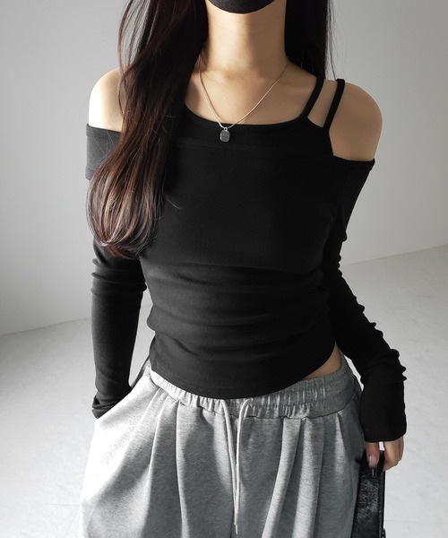 me+em select（ミームセレクト）の「※【 ２color 】レイヤードダブルストラップオフショルトップス ／ layerd double strap off shoulder tops（Tシャツ/カットソー・レディース・ブラック/ホワイト・SMALL）」の17枚目の写真