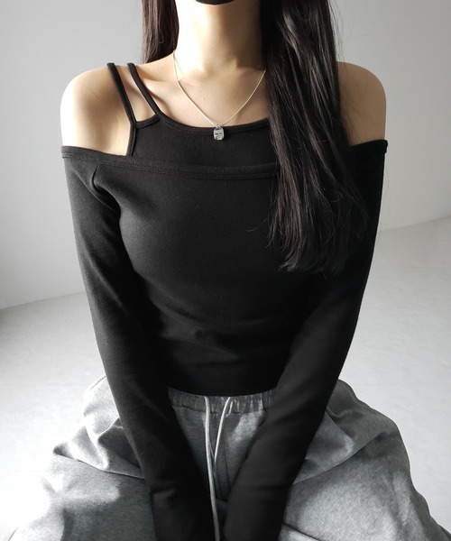 me+em select（ミームセレクト）の「※【 ２color 】レイヤードダブルストラップオフショルトップス ／ layerd double strap off shoulder tops（Tシャツ/カットソー・レディース・ブラック/ホワイト・SMALL）」の20枚目の写真
