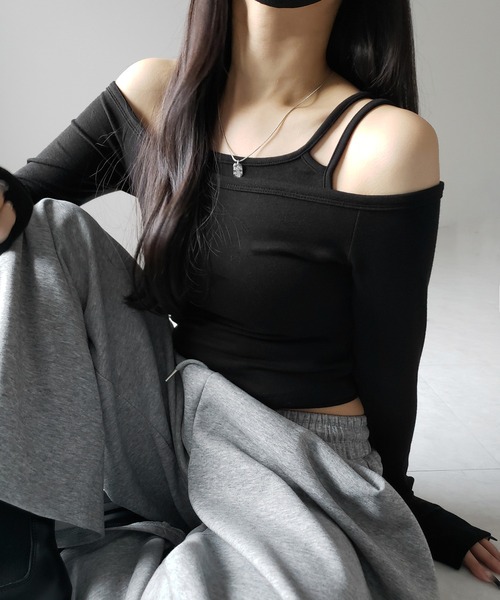 me+em select（ミームセレクト）の「※【 ２color 】レイヤードダブルストラップオフショルトップス ／ layerd double strap off shoulder tops（Tシャツ/カットソー・レディース・ブラック/ホワイト・SMALL）」の21枚目の写真