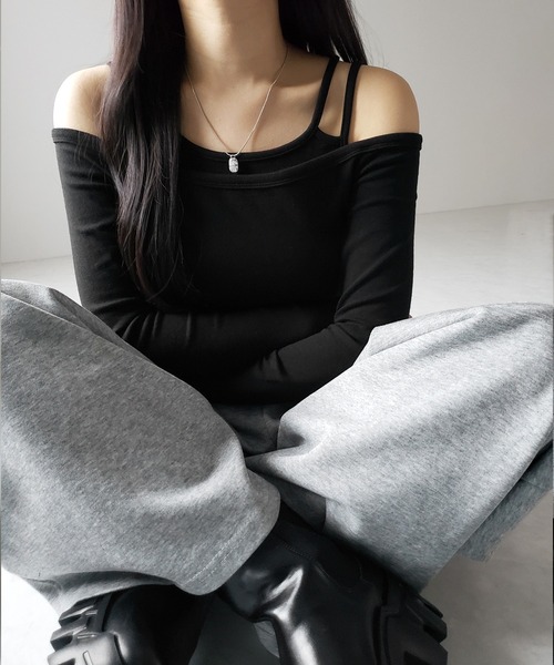 me+em select（ミームセレクト）の「※【 ２color 】レイヤードダブルストラップオフショルトップス ／ layerd double strap off shoulder tops（Tシャツ/カットソー・レディース・ブラック/ホワイト・SMALL）」の22枚目の写真