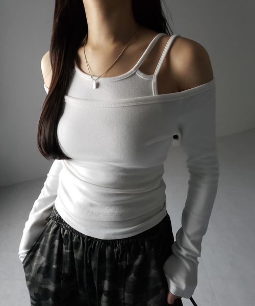 me+em select（ミームセレクト）の「※【 ２color 】レイヤードダブルストラップオフショルトップス ／ layerd double strap off shoulder tops（Tシャツ/カットソー・レディース・ブラック/ホワイト・SMALL）」の8枚目の写真