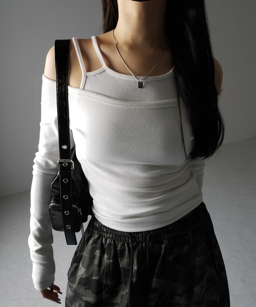 me+em select（ミームセレクト）の「※【 ２color 】レイヤードダブルストラップオフショルトップス ／ layerd double strap off shoulder tops（Tシャツ/カットソー・レディース・ブラック/ホワイト・SMALL）」の9枚目の写真