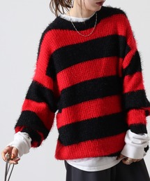 Feather yarn border crew neck knit / フェザーヤーンボーダークルーネックニット unisex