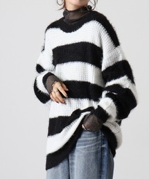 Feather yarn border crew neck knit / フェザーヤーンボーダークルーネックニット unisex