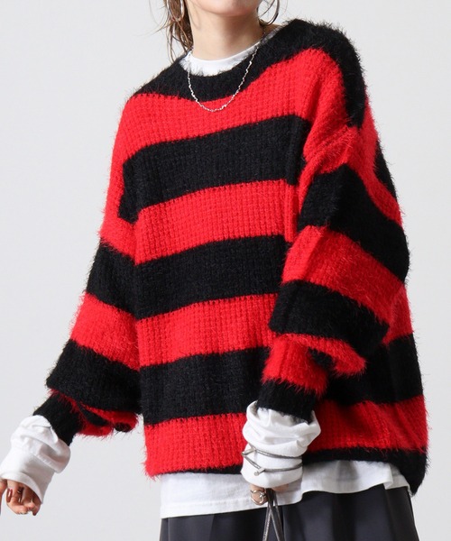 FUNALIVE（ファンアライブ）の「Feather yarn border crew neck knit / フェザーヤーンボーダークルーネックニット unisex（ニット/セーター・メンズ・ホワイト/レッド・M/L）」の8枚目の写真