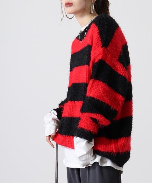 FUNALIVE（ファンアライブ）の「Feather yarn border crew neck knit / フェザーヤーンボーダークルーネックニット unisex（ニット/セーター・メンズ・ホワイト/レッド・M/L）」の7枚目の写真