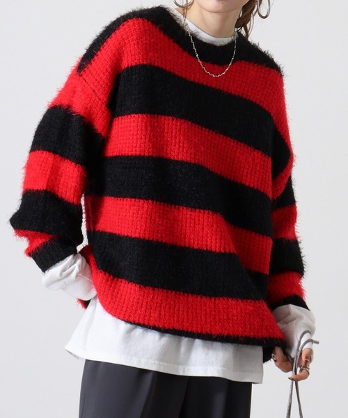 FUNALIVE（ファンアライブ）の「Feather yarn border crew neck knit / フェザーヤーンボーダークルーネックニット unisex（ニット/セーター・メンズ・ホワイト/レッド・M/L）」の9枚目の写真