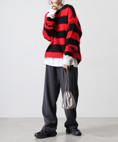 FUNALIVE（ファンアライブ）の「Feather yarn border crew neck knit / フェザーヤーンボーダークルーネックニット unisex（ニット/セーター・メンズ・ホワイト/レッド・M/L）」の10枚目の写真
