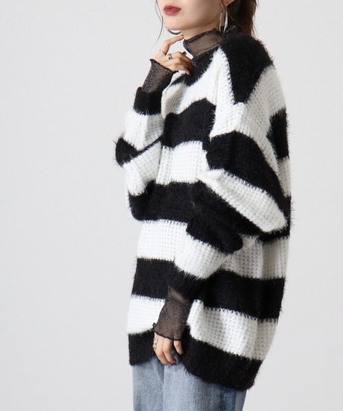 FUNALIVE（ファンアライブ）の「Feather yarn border crew neck knit / フェザーヤーンボーダークルーネックニット unisex（ニット/セーター・メンズ・ホワイト/レッド・M/L）」の3枚目の写真