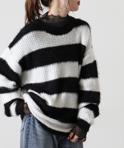 FUNALIVE（ファンアライブ）の「Feather yarn border crew neck knit / フェザーヤーンボーダークルーネックニット unisex（ニット/セーター・メンズ・ホワイト/レッド・M/L）」の5枚目の写真