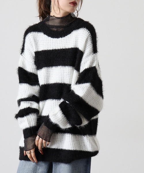 FUNALIVE（ファンアライブ）の「Feather yarn border crew neck knit / フェザーヤーンボーダークルーネックニット unisex（ニット/セーター・メンズ・ホワイト/レッド・M/L）」の4枚目の写真