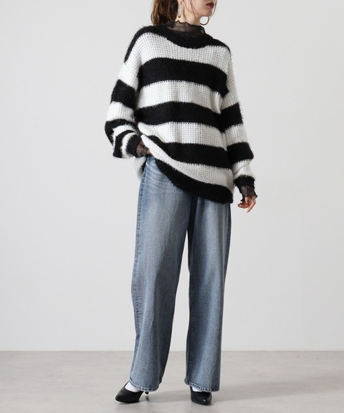 FUNALIVE（ファンアライブ）の「Feather yarn border crew neck knit / フェザーヤーンボーダークルーネックニット unisex（ニット/セーター・メンズ・ホワイト/レッド・M/L）」の6枚目の写真