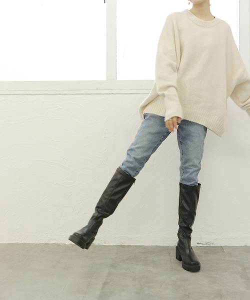 SOROTTO(ソロット)の「厚底 ストレッチロングブーツ/スクエアトゥ(ブーツ・レディース・ブラック系その他/ブラック/アイボリー・S/M/L/LL)」の4枚目の写真