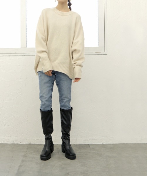 SOROTTO(ソロット)の「厚底 ストレッチロングブーツ/スクエアトゥ(ブーツ・レディース・ブラック系その他/ブラック/アイボリー・S/M/L/LL)」の5枚目の写真