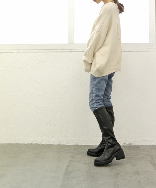 SOROTTO(ソロット)の「厚底 ストレッチロングブーツ/スクエアトゥ(ブーツ・レディース・ブラック系その他/ブラック/アイボリー・S/M/L/LL)」の6枚目の写真