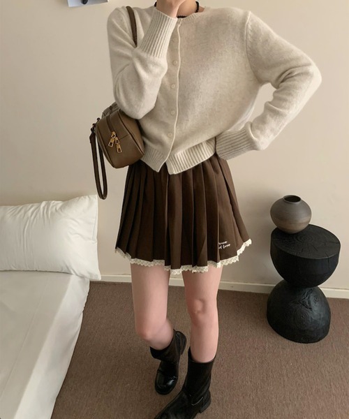 HOOK（フック）の「【HOOK】for　girls  ワンポイント制服風レース裾プリーツミニスカート（スカート・レディース・ブラック/ダークグレー/チョコ・S/M/L）」の8枚目の写真