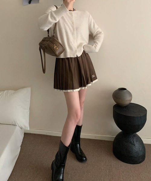 HOOK（フック）の「【HOOK】for　girls  ワンポイント制服風レース裾プリーツミニスカート（スカート・レディース・ブラック/ダークグレー/チョコ・S/M/L）」の9枚目の写真