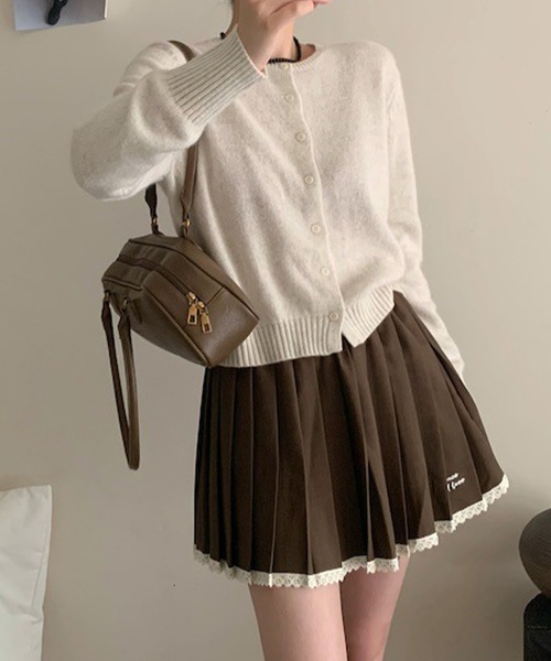 HOOK（フック）の「【HOOK】for　girls  ワンポイント制服風レース裾プリーツミニスカート（スカート・レディース・ブラック/ダークグレー/チョコ・S/M/L）」の10枚目の写真