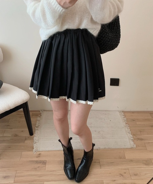 HOOK（フック）の「【HOOK】for　girls  ワンポイント制服風レース裾プリーツミニスカート（スカート・レディース・ブラック/ダークグレー/チョコ・S/M/L）」の14枚目の写真