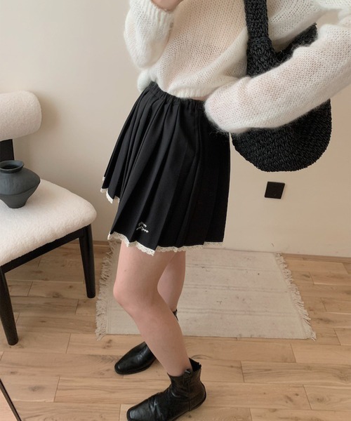 HOOK（フック）の「【HOOK】for　girls  ワンポイント制服風レース裾プリーツミニスカート（スカート・レディース・ブラック/ダークグレー/チョコ・S/M/L）」の15枚目の写真