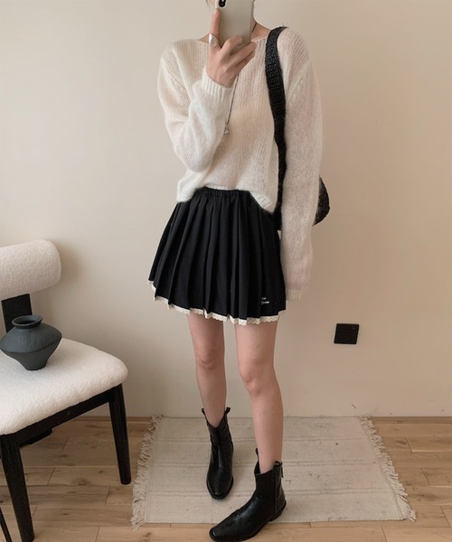 HOOK（フック）の「【HOOK】for　girls  ワンポイント制服風レース裾プリーツミニスカート（スカート・レディース・ブラック/ダークグレー/チョコ・S/M/L）」の17枚目の写真