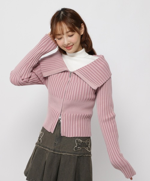 3.3 Field Trip （3.3フィールドトリップ）の「3.3 Field Trip／ZIPオフショルロングスリーブニット（カーディガン/ボレロ・レディース・ブラック/アイボリー/ピンク・FREE）」の3枚目の写真