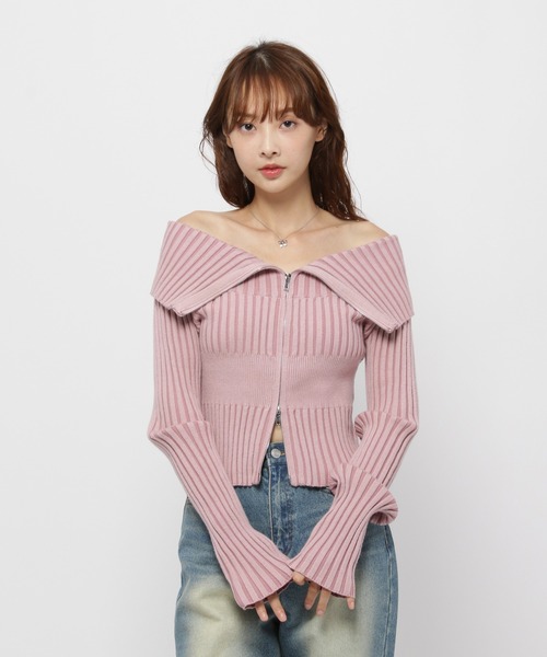 3.3 Field Trip （3.3フィールドトリップ）の「3.3 Field Trip／ZIPオフショルロングスリーブニット（カーディガン/ボレロ・レディース・ブラック/アイボリー/ピンク・FREE）」の17枚目の写真