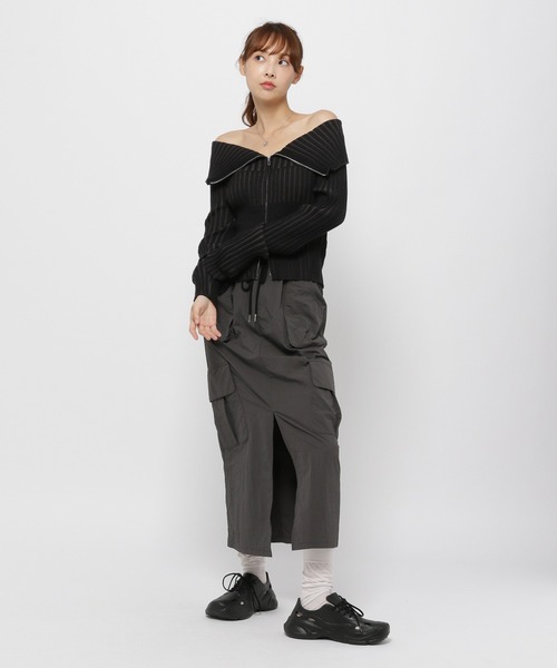 3.3 Field Trip （3.3フィールドトリップ）の「3.3 Field Trip／ZIPオフショルロングスリーブニット（カーディガン/ボレロ・レディース・ブラック/アイボリー/ピンク・FREE）」の4枚目の写真