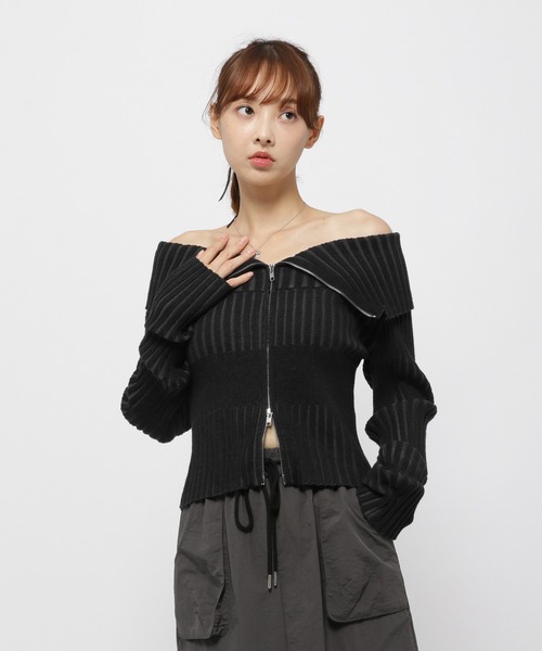 3.3 Field Trip （3.3フィールドトリップ）の「3.3 Field Trip／ZIPオフショルロングスリーブニット（カーディガン/ボレロ・レディース・ブラック/アイボリー/ピンク・FREE）」の6枚目の写真