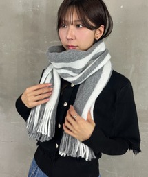 【未使用】ドゥロワー シルク混 マフラー アイボリー グレー　バイカラー 未使用】ドゥロワー シルク混 マフラー アイボリー グレー バイ