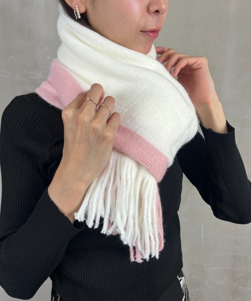 ロゴ入り マフラー ピンク/ホワイト ロイヤルチェック柄マフラー（ストール・マフラー） | PINK-latte