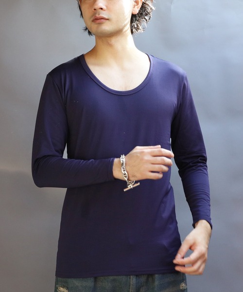 8(eight)(エイト)の「裏起毛ストレッチUネックロンT(Tシャツ/カットソー・メンズ・ネイビー/ホワイト/ブラック/チャコールグレー・SMALL/X-LARGE/MEDIUM/LARGE)」の4枚目の写真