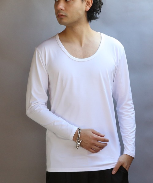 8(eight)(エイト)の「裏起毛ストレッチUネックロンT(Tシャツ/カットソー・メンズ・ネイビー/ホワイト/ブラック/チャコールグレー・SMALL/X-LARGE/MEDIUM/LARGE)」の1枚目の写真