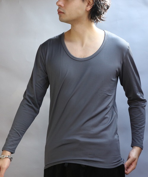 8(eight)(エイト)の「裏起毛ストレッチUネックロンT(Tシャツ/カットソー・メンズ・ネイビー/ホワイト/ブラック/チャコールグレー・SMALL/X-LARGE/MEDIUM/LARGE)」の2枚目の写真