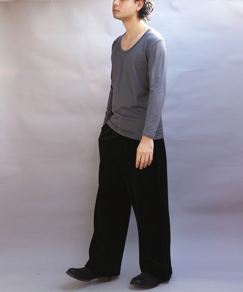 8(eight)(エイト)の「裏起毛ストレッチUネックロンT(Tシャツ/カットソー・メンズ・ネイビー/ホワイト/ブラック/チャコールグレー・SMALL/X-LARGE/MEDIUM/LARGE)」の15枚目の写真